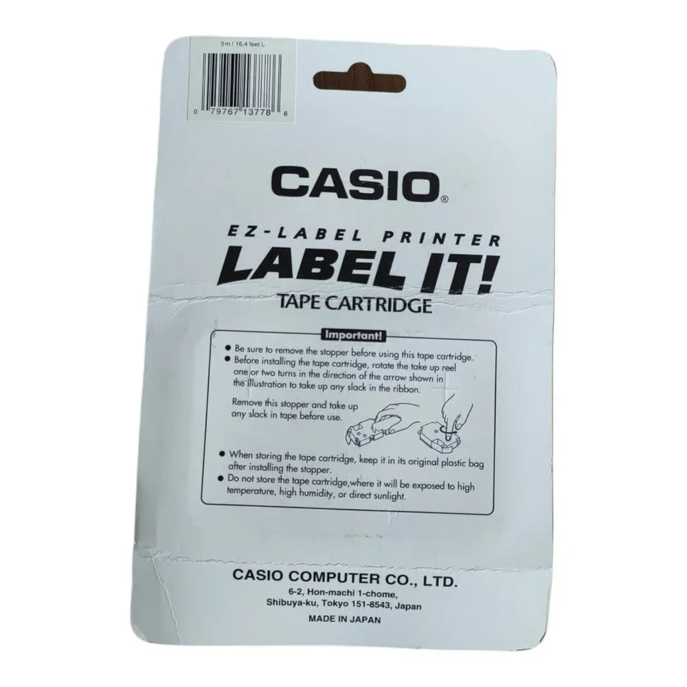 Casio EZ-Label Printer Label It Label Tape Cartridge Clear Tape Black Ink 9mmx5m